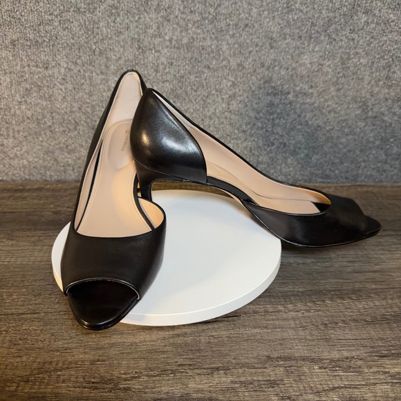 Gianni Bernini Heels Womens 8M Black Leather Peep Toe DOrsay - Picture 3 of 13